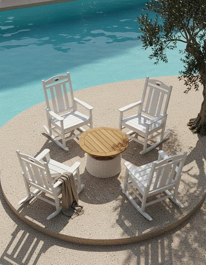 Ciokea Oversized Outdoor Rocking Chairs Set of 3, 380lbs Heavy-Duty Large Patio Rocker, High Back Cozy Porch Chairs, Weather Resistant Patio Rocking Chairs for Outside, Fire Pit, Deck, White