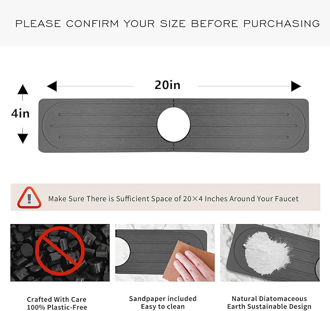 Stone Faucet Mat for Kitchen Sink, Diatomite Fast Drying Absorb Moisture Tray