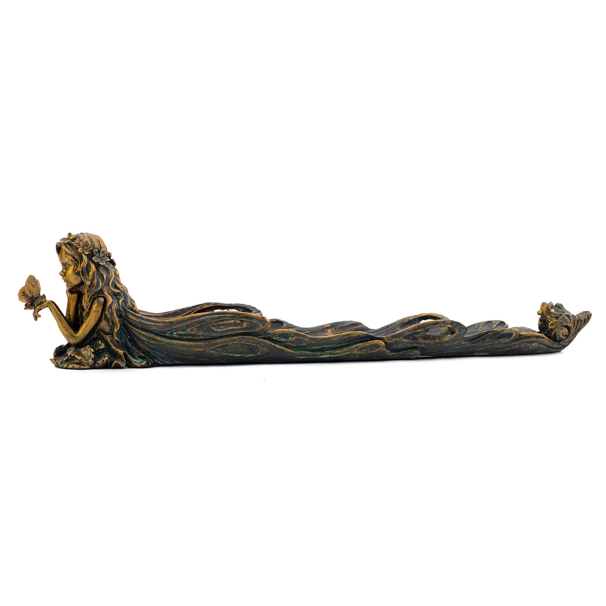 Top Collection Cute Fairy Incense Holder - Hand Painted Mythical Creature with Butterfly Figurine- Fits Standard Incense Sticks- 10-Inch Long Collectible Incense Burner