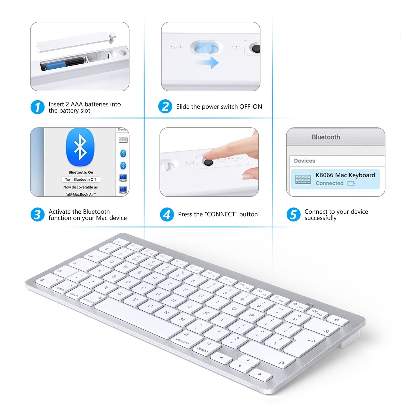 OMOTON Bluetooth Keyboard for Mac, Wireless keyboard for Apple MacBook Pro/Air, iMac, iMac Pro, Mac Mini, Mac Pro, QWERTY UK Layout, Silver
