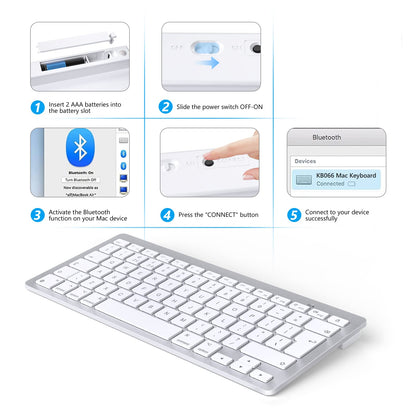OMOTON Bluetooth Keyboard for Mac, Wireless keyboard for Apple MacBook Pro/Air, iMac, iMac Pro, Mac Mini, Mac Pro, QWERTY UK Layout, Silver