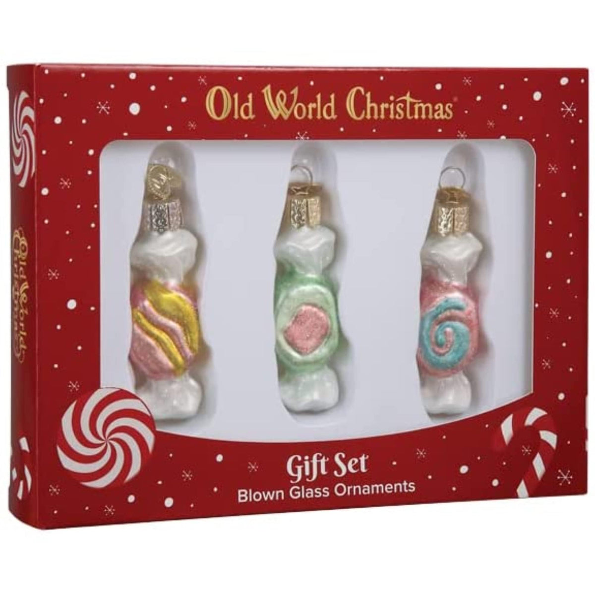 Old World Christmas Salt Water Taffy Set Glass Blown Ornament for Christmas Tree, Handcrafted Holiday Decoration, Candy Collection