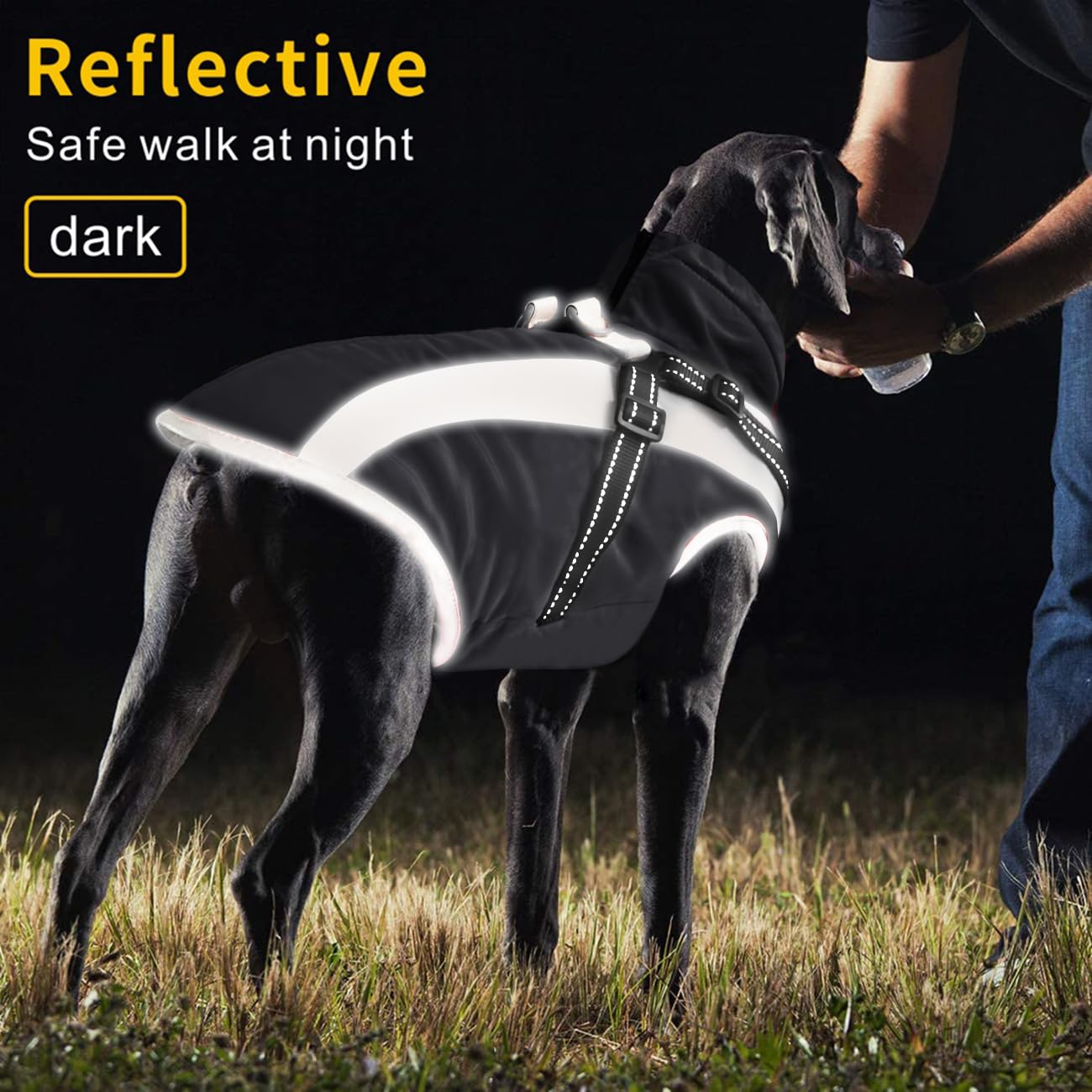 Oslueidy Waterproof Dog Coat with Harness,Winter Warm Jacket Windproof Pet Clothes Snowsuit Dog Jackets for Small Medium Large Dogs XL-6XL (Black, XL)