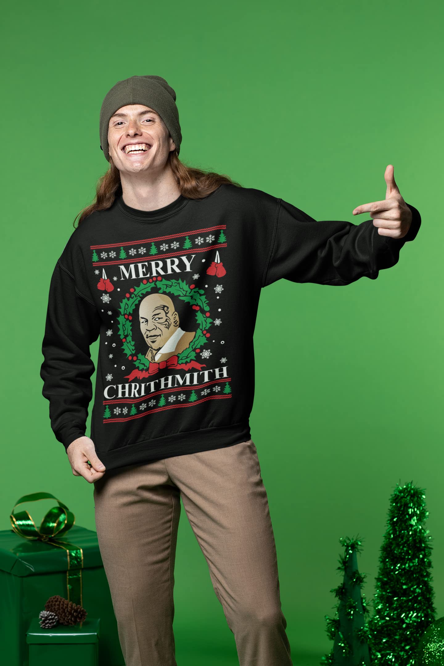 Wild Bobby Merry Chrithmith Ugly Christmas Sweater Unisex Crewneck Graphic Sweatshirt, Black, Small