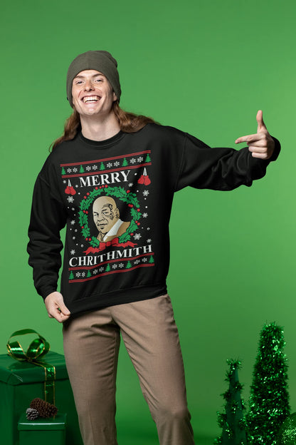 Wild Bobby Merry Chrithmith Ugly Christmas Sweater Unisex Crewneck Graphic Sweatshirt, Black, Small