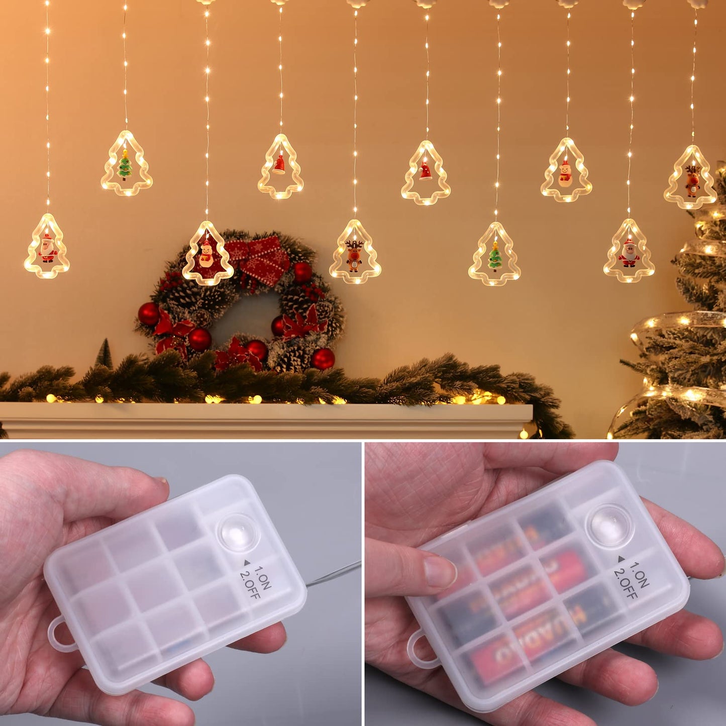 MILEXING Christmas Lights, 10 Tree Lights 120 LED Christmas Decorations Indoor, Battery Operated Christmas Window Lights 9.84 ft Waterproof String Light for Bedroom Party Curtain Decor