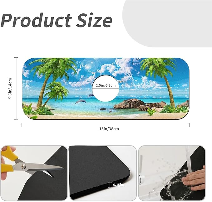 Kitchen Sink Splash Guard，Summer coconut Beach dolphins Faucet Mat Sink