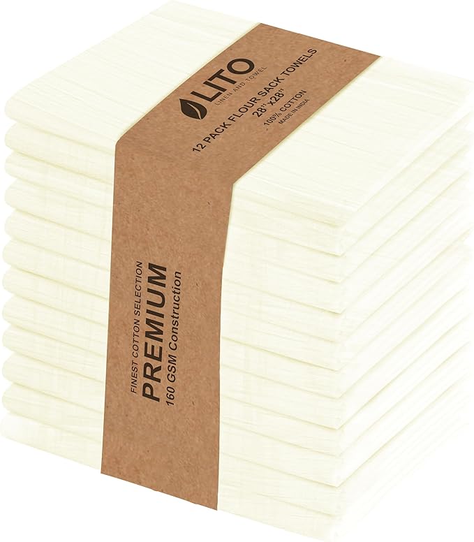 LITO LINEN AND TOWEL Flour Sack Towels – 100% Cotton, 28x28 Inches, Highly
