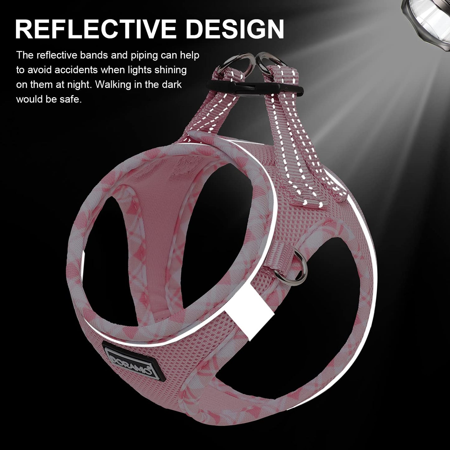 DORAMIO Step-in Dog Harness and Leash Set, Soft Mesh No-Chock Reflective Breathable Easy Walk Lightweight Vest Harnesses with Safety Buckle for Small Dogs, Cats, Puppies (Pink, XXS)