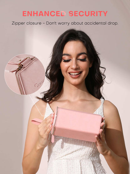 cloudever Sunglasses Travel Case Organizer with Zipper, 2024 New Trends 5 Slots for Men and Women, Eyeglasses Travel Case Storage Holder Organizer(Pink)