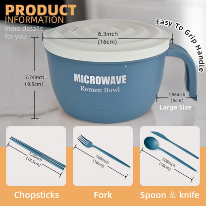 Layron Large Ramen Bowl, Ramen Noodle Bowls Microwavable 45 oz, Ramen Cooker, Microwave Pasta Cooker, Ramen Bowl Microwave Gift for College Boys Girls Male Female Dorm Room (blue)