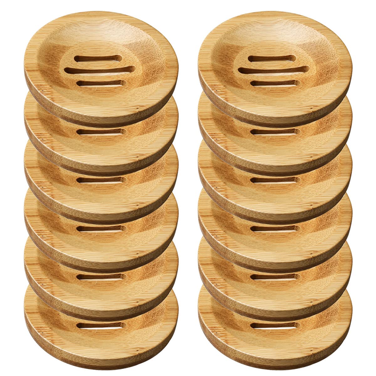 12 Pcs Bamboo Soap Dishes, Wooden Soap Tray Soap Holder, Shampoo Bar Holder Bar Soap Holder for Bathroom, Kitchen (Round)