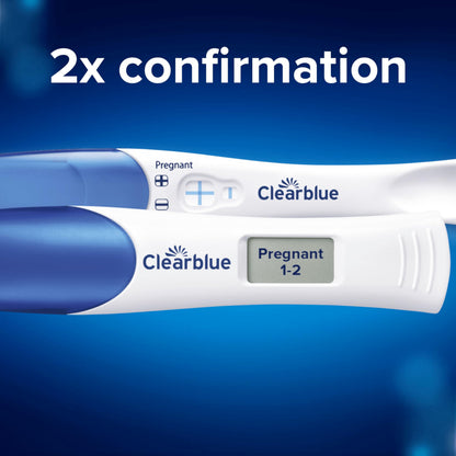 Clearblue Pregnancy Test Double-Check & Date Combo Pack, Result As Fast As One Minute (Visual Stick) & Tells You How Many Weeks (Digital Stick), 2 Tests (1 Digital, 1 Visual), Packaging May Vary