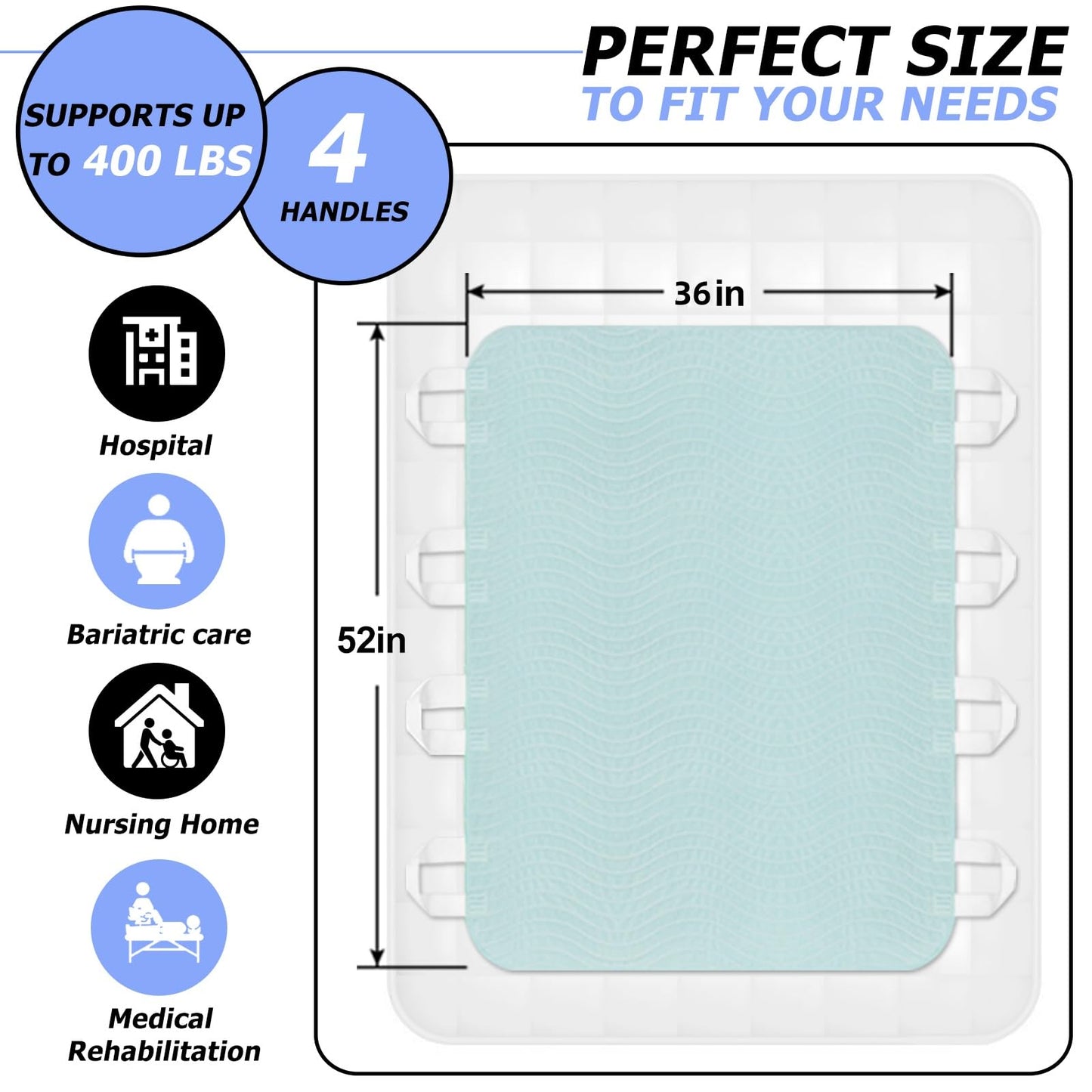 Bed Pads for Incontinence Washable Positioning Bed Pad with Handles, Reusable Underpads Absorbent with 4-Layer Waterproof Underpads for Incontinence, Elderly Bedridden (36×52 Inch - 2 Pack)