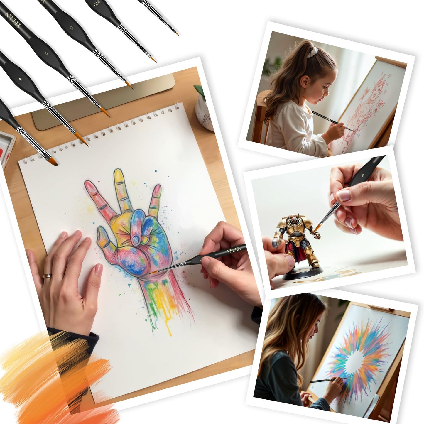 6Pcs Miniature Paint Brushes Set with Triangular Handles - for Acrylics, Oils, Watercolors & Paint by Number, Figurine(Black)