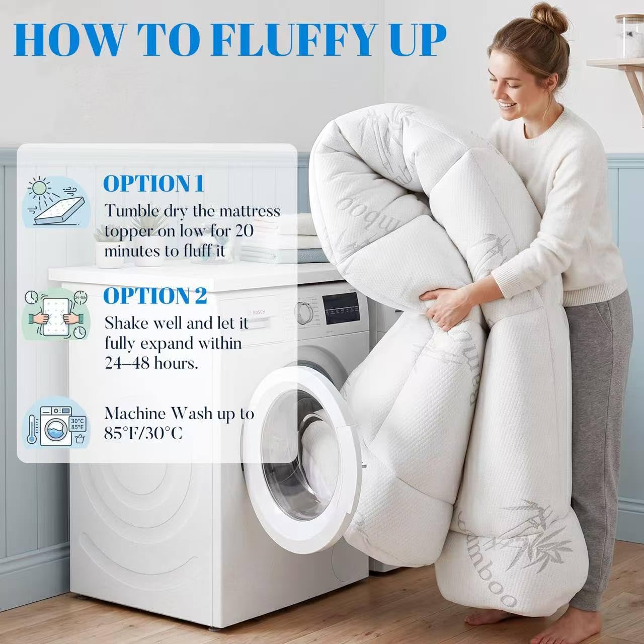 Ubauba 100% Waterproof Full Size Mattress Topper, Viscose Made from Bamboo Pillow Top Mattress Protector for Back Pain Relief, Breathable Cooling Mattress Pad for Hot Sleeper, 8-21 Inch Deep Pocket