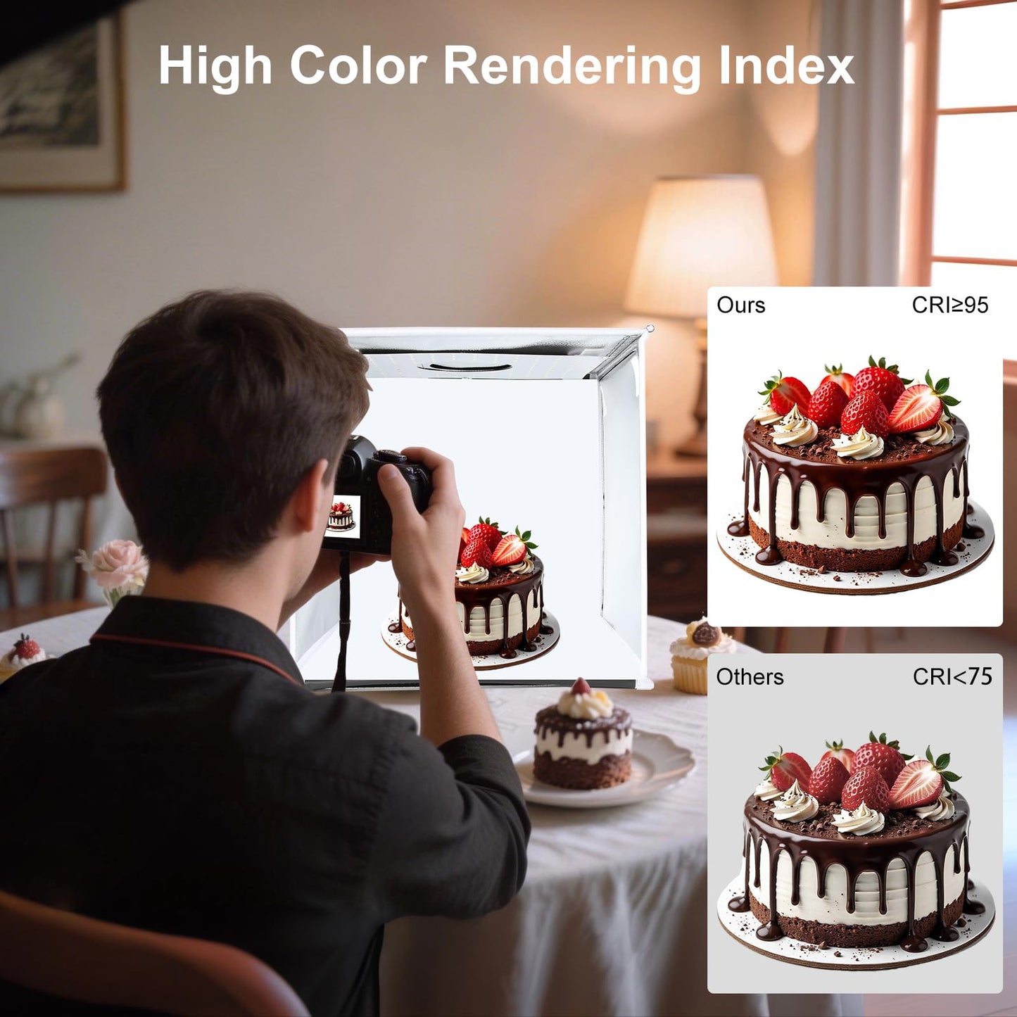 FotStdio 16x16 Inch Photo Studio Light Box Photography with 144 LEDs (CRI>95) & 6 Backdrops, Portable/Dimmable Folding Shooting Tents for Toys/Jewelry/Watches/Cosmetics/Food