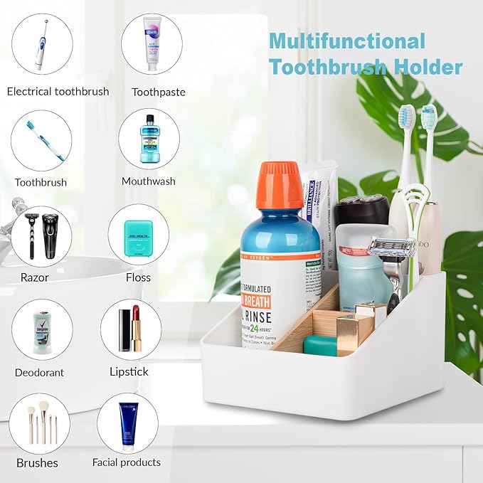 Toothbrush Holder for Bathrooms, 4 Slots Tooth Brush Holder