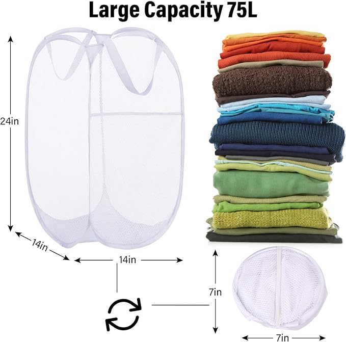 BATTOO Deluxe Strong Mesh Pop up Laundry Hamper Basket