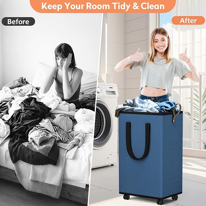 Laundry Basket with Wheels, Collapsible Laundry Baskets, Laundry Hamper with