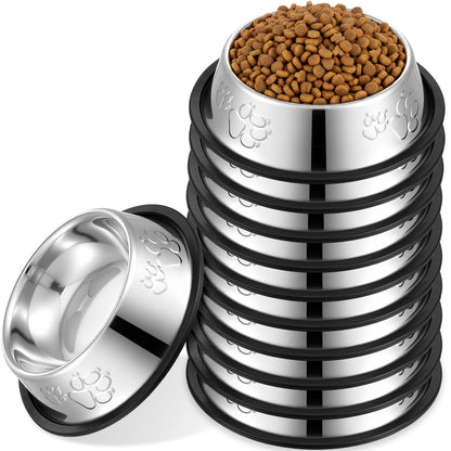 10 Pcs Stainless Steel Dog Bowls, Silver Non-Slip Pet Feeding Bowls with Rubber Base, 7 oz Capacity for Small Medium Dogs, Cats, Kittens, Rabbits