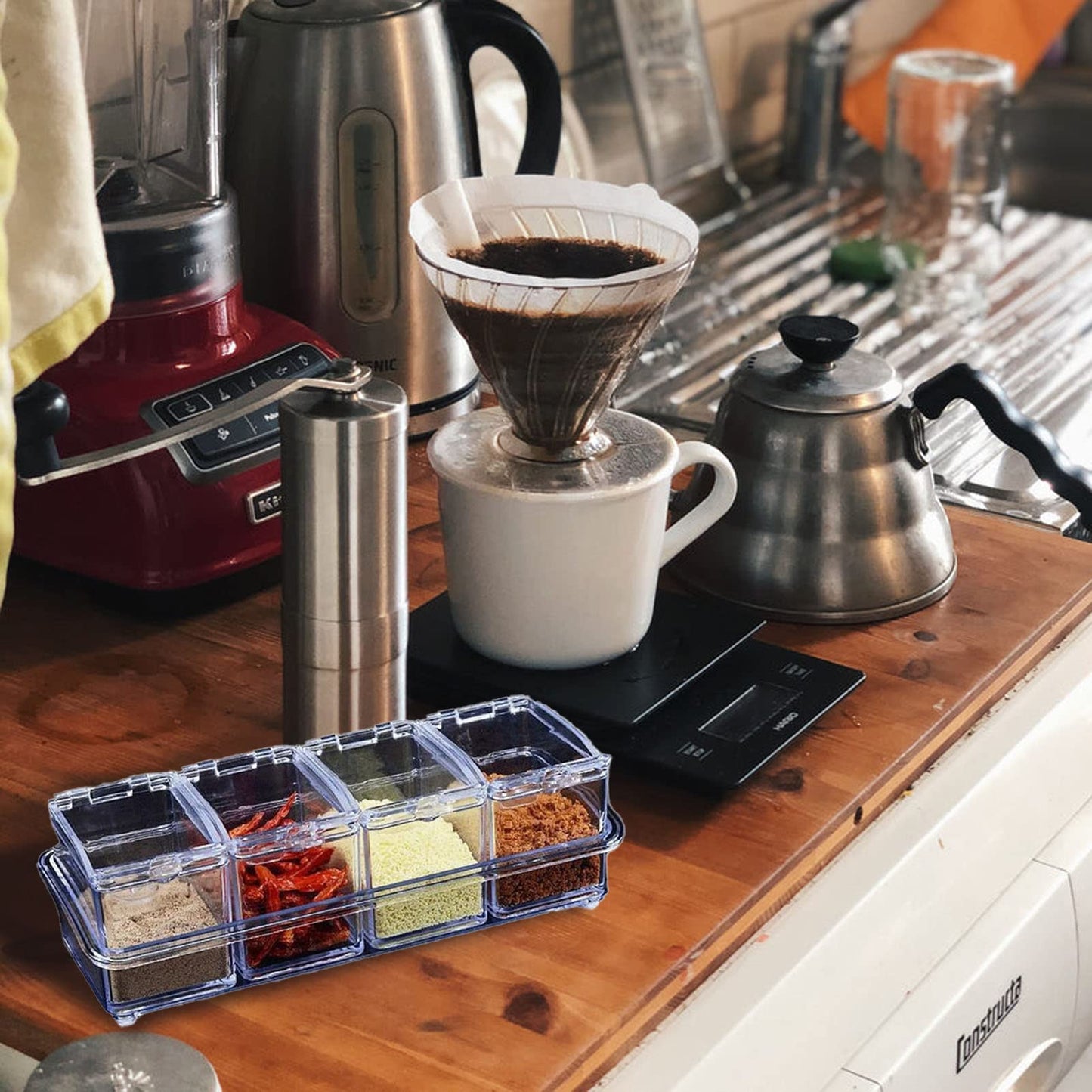 Pilipane Kitchen Seasoning Jar Set Acrylic Condiment Storage Box Transparent Salt Sugar Jar Set for Kitchen Storage Acrylic Material 4pcs