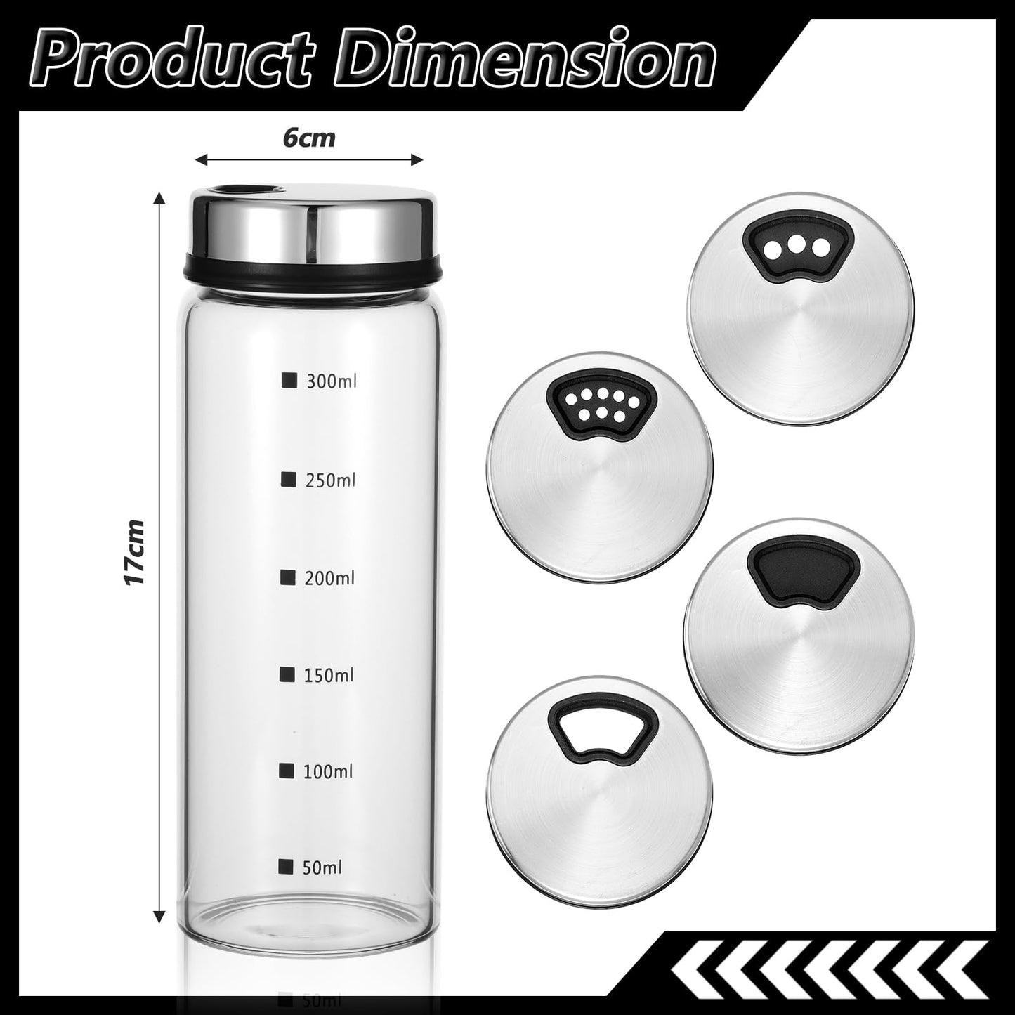 Ckhoid 6 Pcs Large Salt Pepper Shakers with Adjustable Outlet Holes, 10 oz Clear Glass Salt & Pepper Shakers Bottles Dispensers with Stainless Steel Removable Lids for Kitchen Restaurant BBQ Camping