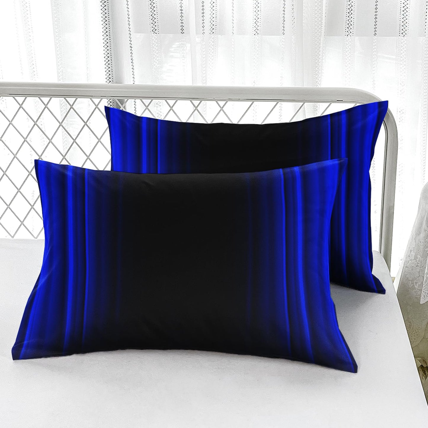 Nttopship Blue and Black 4 Pieces Bed Sheet SetsQUEEN Size Abstract Ombre Bedding Sets with 16" Deep Pockets Abstract Ombre Bedroom Decor,Bedding Set 4 PCS(1 Fitted+1 Flat+2 Pillowcases)