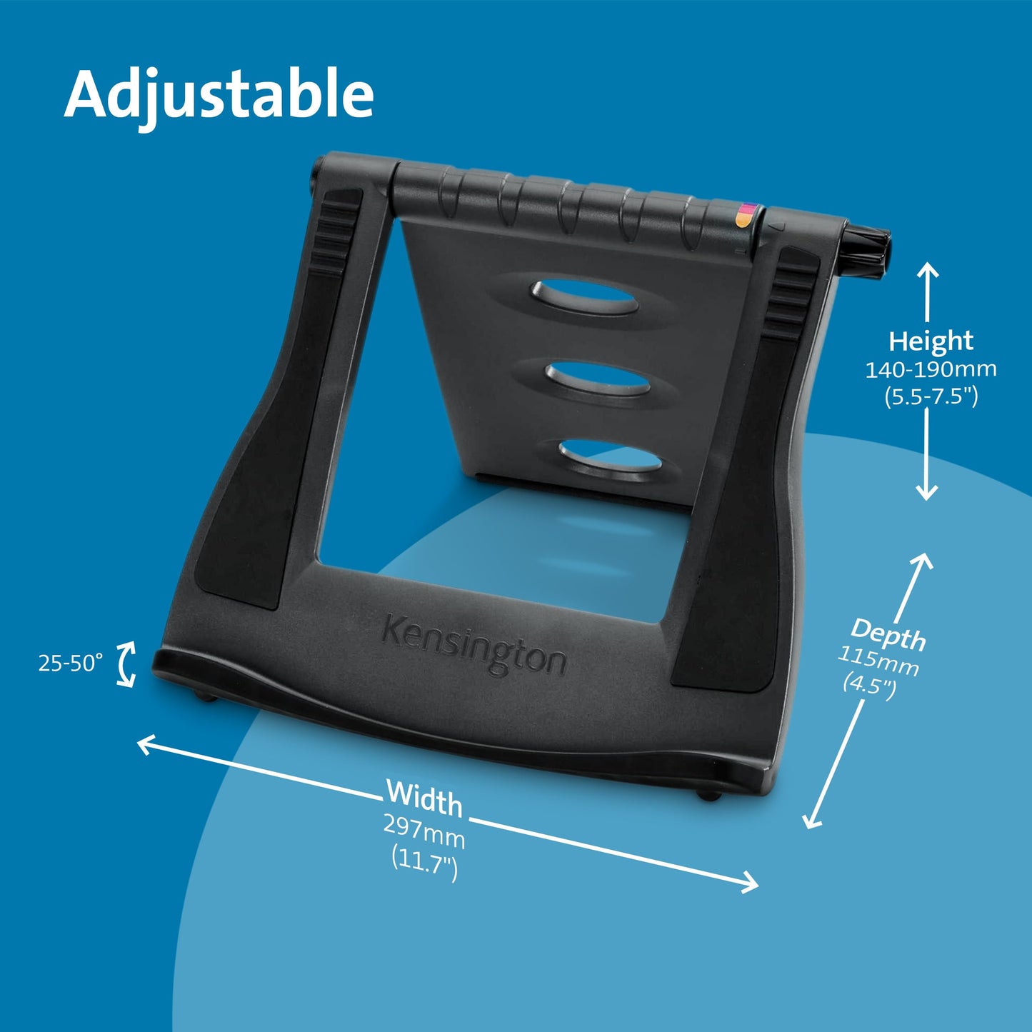 Kensington Easy Riser portable ergonomic laptop stand, for 12 inch - 17 inch devices, height adjustable with SmartFit system, for better cooling and air circulation, Black, 60112