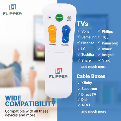 Flipper Big Button Universal TV Remote for Seniors, Dementia - Works Both TV Only or TV & Cable (STB) Set Up - Favorites, IR Devices Spectrum, Xfinity, Samsung, Vizio, LG [Does not Work Streaming]