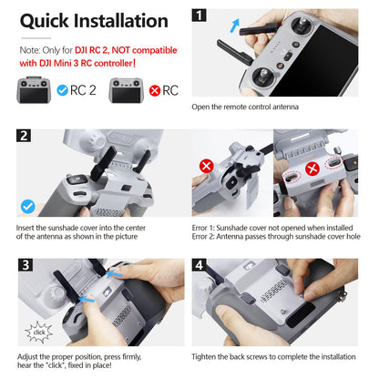 FPVtosky RC 2 Sun Hood for DJI Mini 5/4 Pro/Air 3S/Flip, RC-2 Remote Control Protective Cover for DJI RC2 Accessories, Sunshade + Lanyard + Sceen Protector