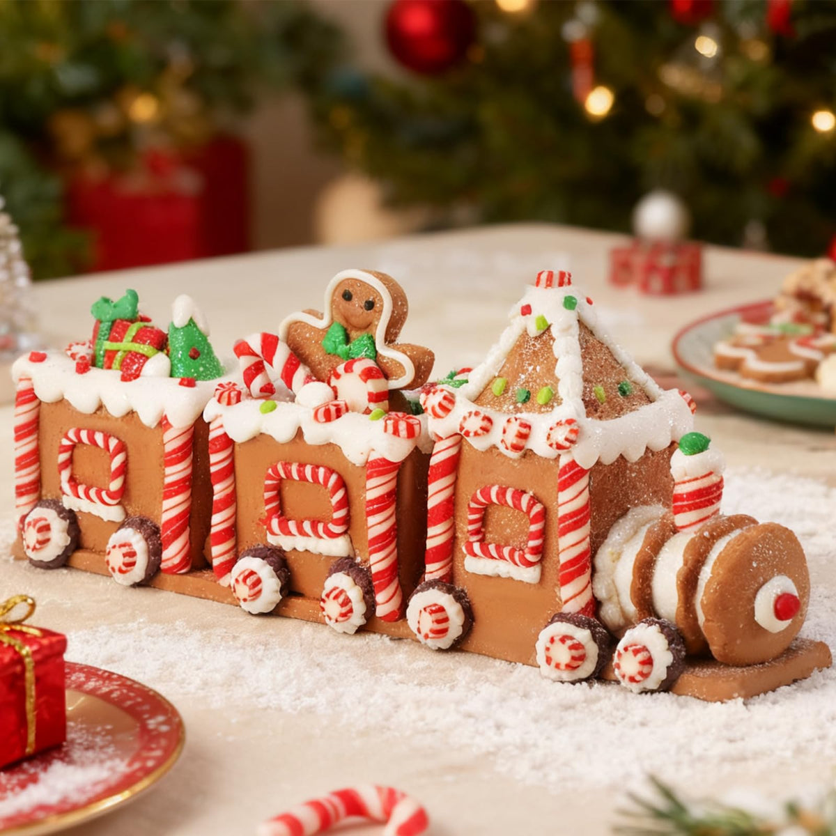 SunArtHome Christmas Gingerbread Decorations - 10" Gingerbread Decor Train Figurines Xmas Decor Gift - Christmas Party Home Decor Holiday Home Decor for Table, Mantel, Shelves