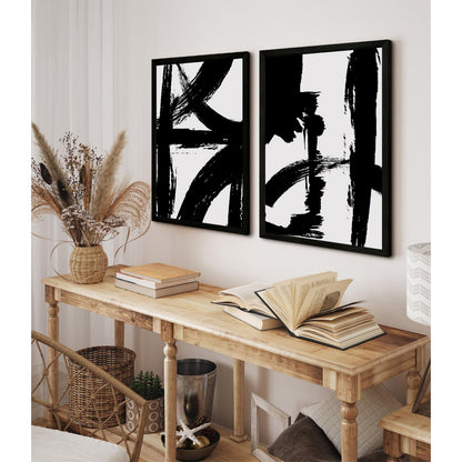 Black and White Wall Art Abstract Modern Painting Minimalist Line Canvas Wall Art Decor Black And White Poster Abstract Artwork Prints for Living Room Bedroom 16x24 Inch Wood Framed Set of 2