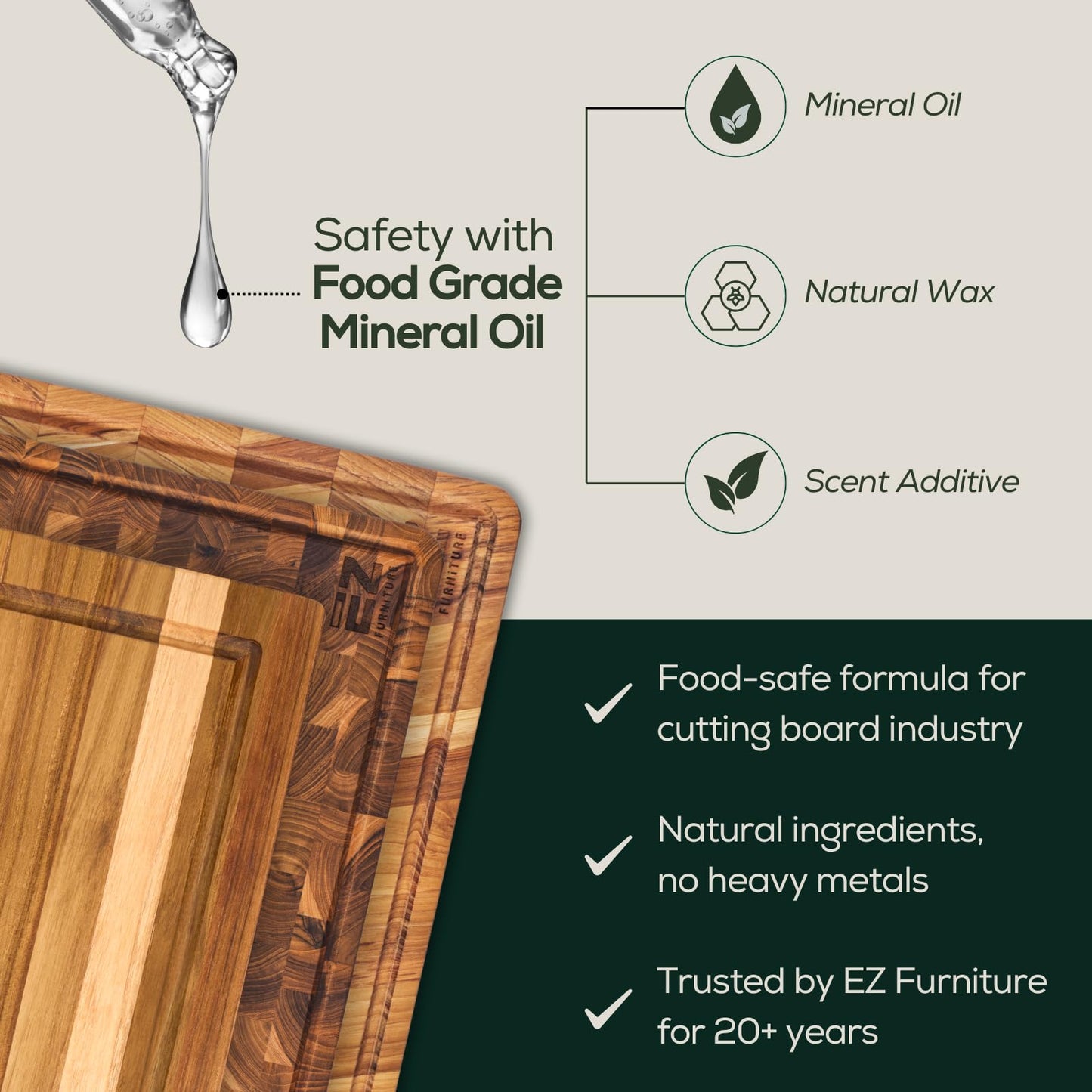 EZ FURNITURE Set of 3 Acacia Edge Grain Cutting & Charcuterie Boards with Extra Stand, Reversible Knife-Friendly Wooden Design with Juice Groove & Handles, Non-Toxic, Gift Box Included