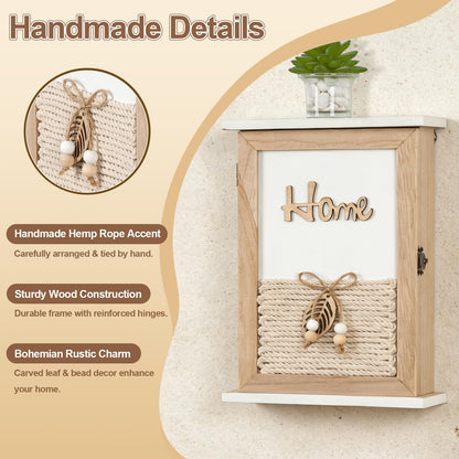 GMPAJHL Key Holder for Wall, Rustic Wooden Wall Mount Key Box with 6 Hooks, Farmhouse Key Storage Organizer Key Rack for Entryway Hallway Office, Boho Home Decor