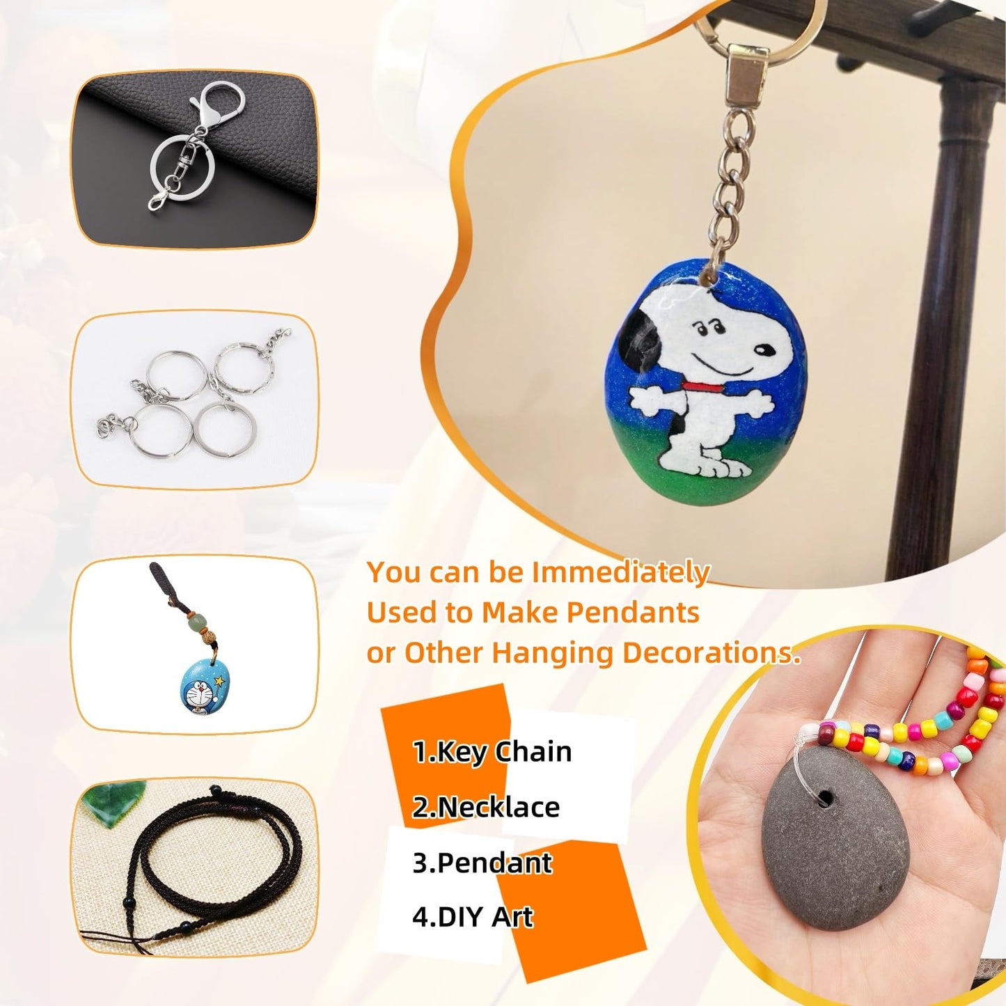 Lifetop 4PCS Drilled Small Flat River Rocks for Painting, 1.5"-2.0" Craft Rocks for Painting, Plain Pebbles Art, River Rock Pendants,DIY Rocks