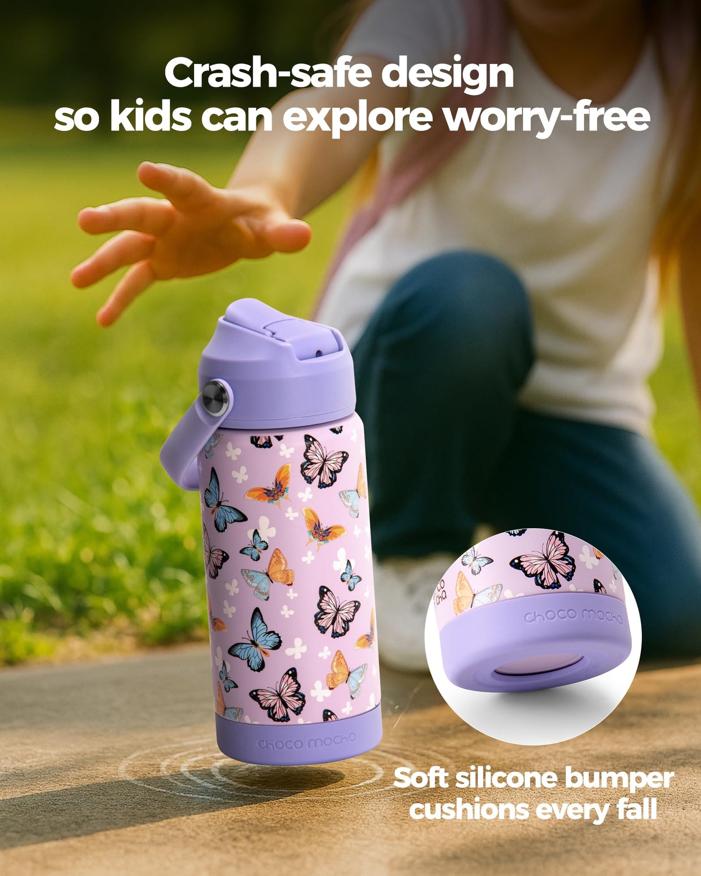 Choco Mocha Kids Water Bottle For School, Kids Insulated Unicorn Water Bottle Stainless Steel, Girls Water Bottle 18Oz, Purple