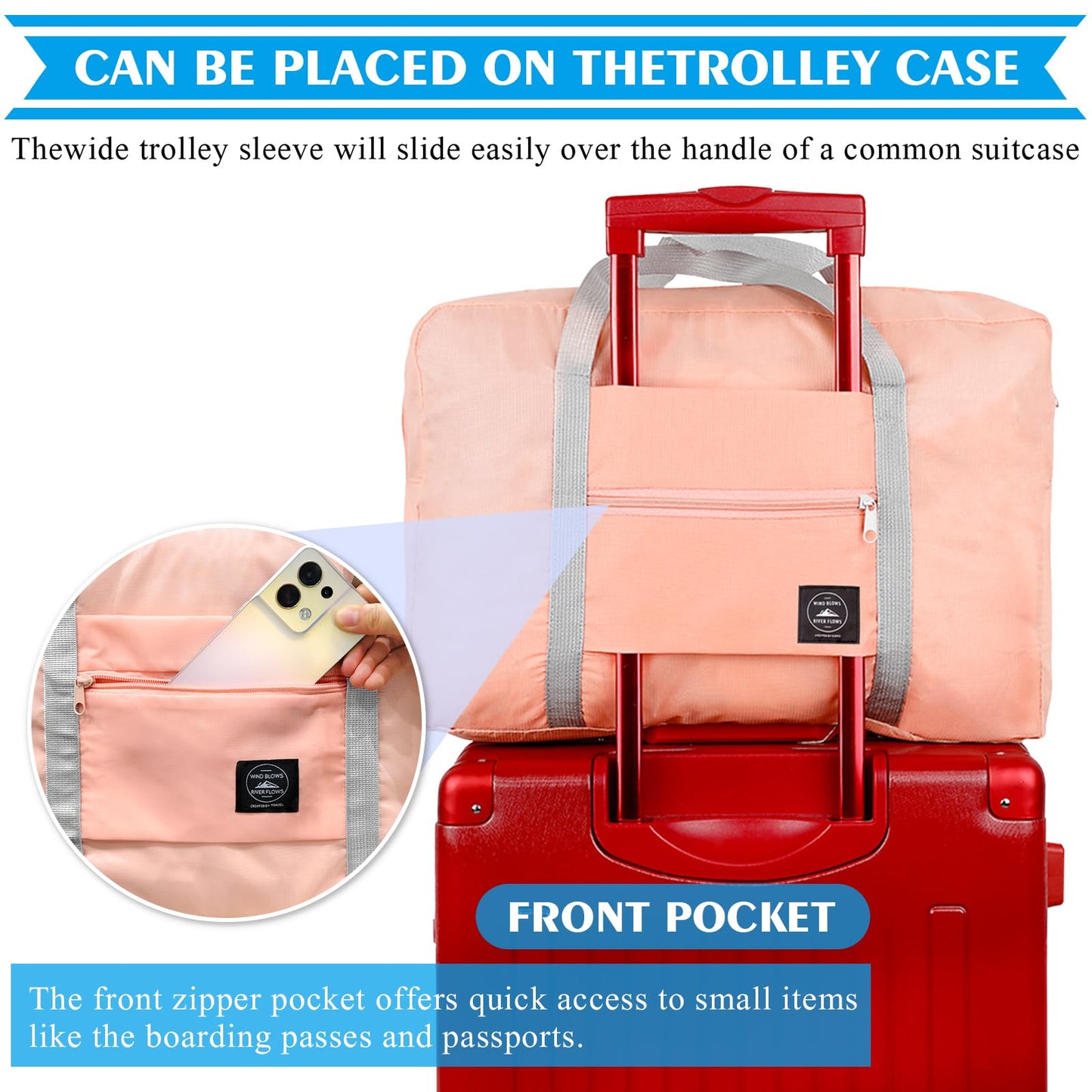 Foldable Travel Duffel Bag 2PCS Tote Carry on Luggage Bag Spirit Airlines Personal Item Sports Gym Bag Water Resistant Weekender Overnight Bags for Women and Men (Green+Pink)