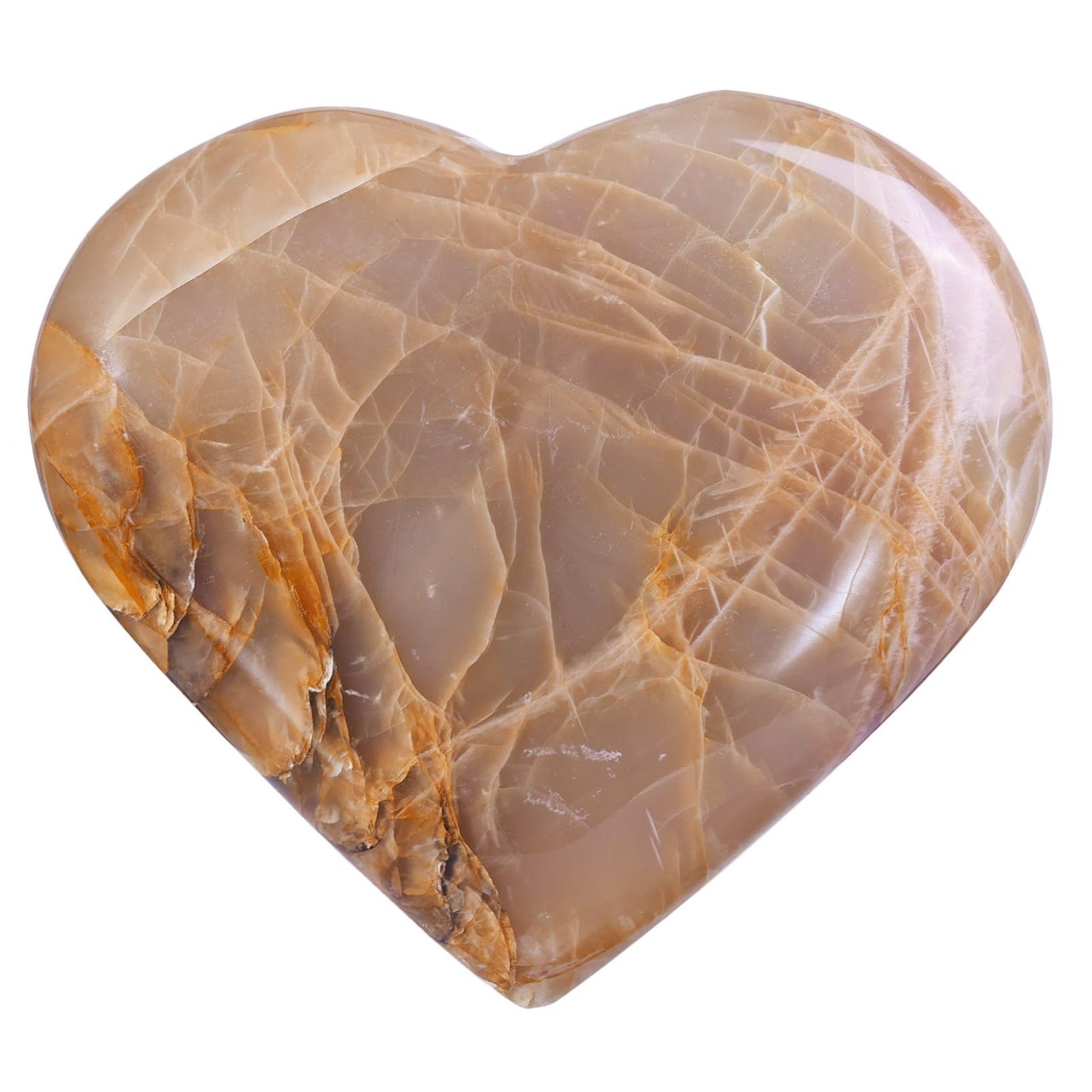 Sportmusies Heart-Shaped Orange Moonstone Worry Pocket Stone Home Decoration, Polished Reiki Palm Stone Meditation Massage, 2.36-3.14 inches