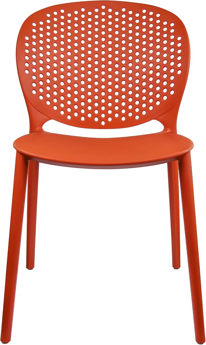 2xhome Patio Dining Chair | Modern Stackable Outdoor Pool Side Chair | Weather Resistant Plastic for Yard, Porch, Balcony, Kitchen, Orange, Single, Set of 1