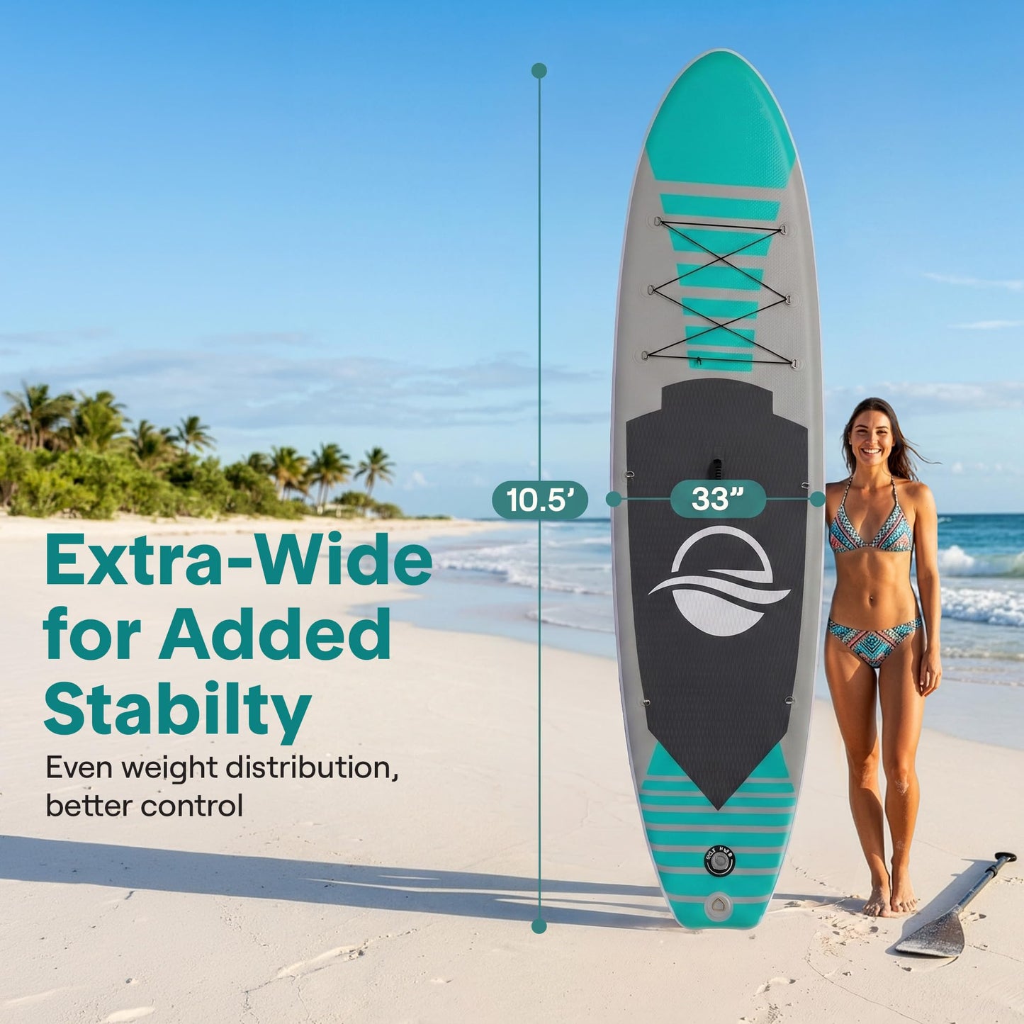 SereneLife 10’ Inflatable Stand Up Paddle Board with Premium SUP Accessories - 32” Wide Stable Design with Non-Slip EVA Deck Pad, for Youth and Adults, 275 lbs. Capacity