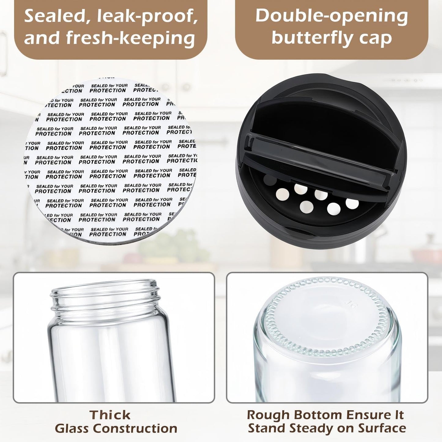 Acellegic 3 Pack 16 oz Glass Spice Jars with Shaker Tops Lids Large Spice Bottle with Lids for Kitchen, Herbs, Sugar, Pantry Herb Salt Pepper Storage (Round)