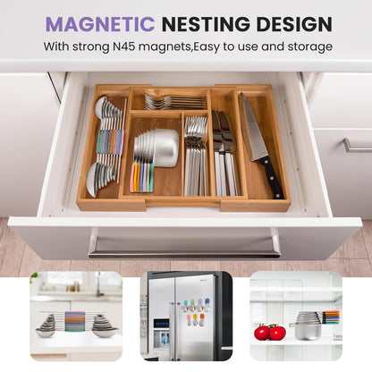 Magnetic Measuring Cups and Spoons Set-Heavy Duty 304 Stainless Steel，Double Measurement Markings，Set of 16 with Leveler for Measure Dry and Liquid Ingredients