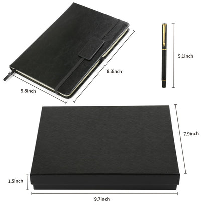 Kesoto College Ruled Hardcover Executive Writing Notebook Gift Set - A5 Lined Journal with Pen & Gift Box, 200 Pages, 8.3" x 5.8" Faux Leather, Black