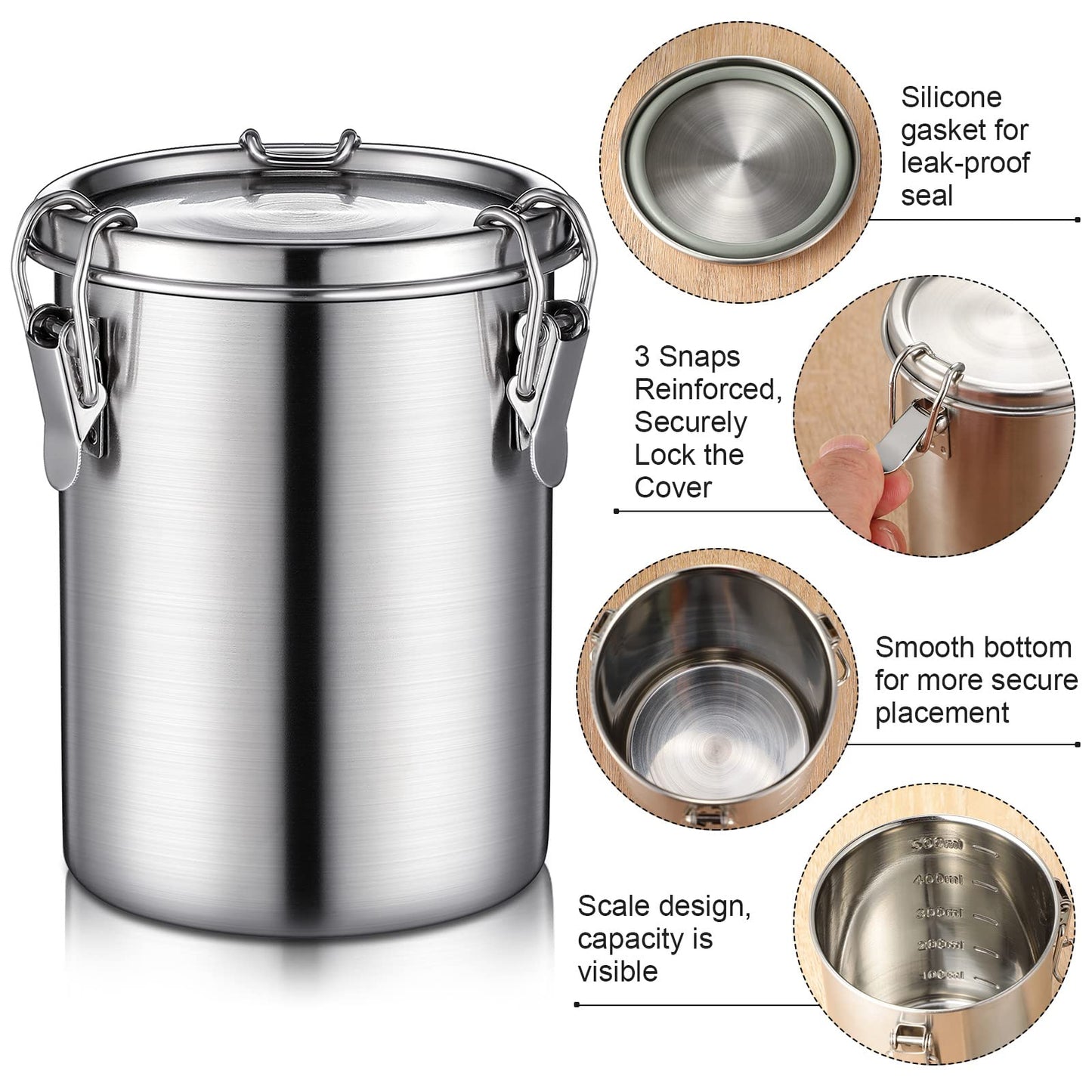 Zopeal 6 Pack Stainless Steel Canisters Set Stainless Steel Airtight Food Storage Containers Metal Containers with Lids Sealed for Tea Coffee Sugar Flour Pantry Baking Kitchen Counter (17.6 oz)