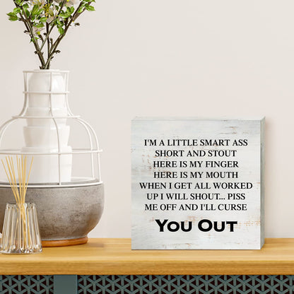 I’m a Little Smart Wooden Box Sign with Saying Desk Decor 5 x 5 Inch Sarcastic Box Sign Wood Plaque Block Sign Rustic Home Decor