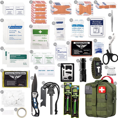 EVERLIT 250 Pieces Survival First Aid Kit IFAK EMT Molle Pouch Survival Kit Outdoor Gear Emergency Kits Trauma Bag for Camping Boat Hunting Hiking Home Car Earthquake and Adventures Od Green
