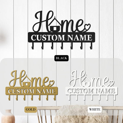LOWACOS Personalized Key Holder Rack, Custom Home Script Key Rack & Jacket Hanger, Wall-Mount Entryway Organizer with Metal Hooks, Modern Home Décor, Great Gift for Family, Friends or New Homeowners