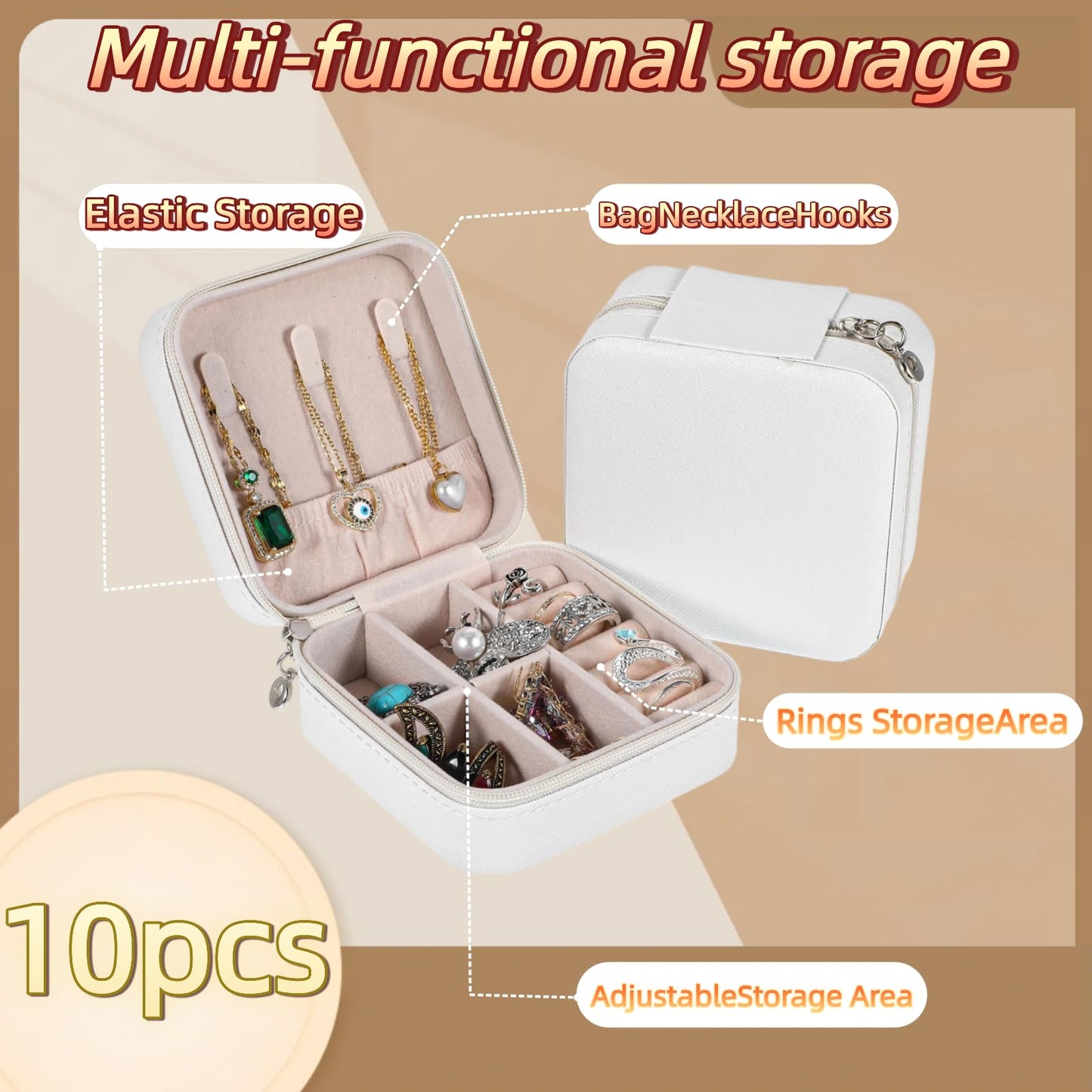 Ntwoiee Travel Jewelry Case Bridesmaid Gifts Box,10 Pack Small Jewelry Box Mini Jewelry Organizer,PU Leather Portable Earring Storage Box for Women Girls Bridesmaid Proposal Gifts（white）