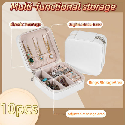 Ntwoiee Travel Jewelry Case Bridesmaid Gifts Box,10 Pack Small Jewelry Box Mini Jewelry Organizer,PU Leather Portable Earring Storage Box for Women Girls Bridesmaid Proposal Gifts（white）